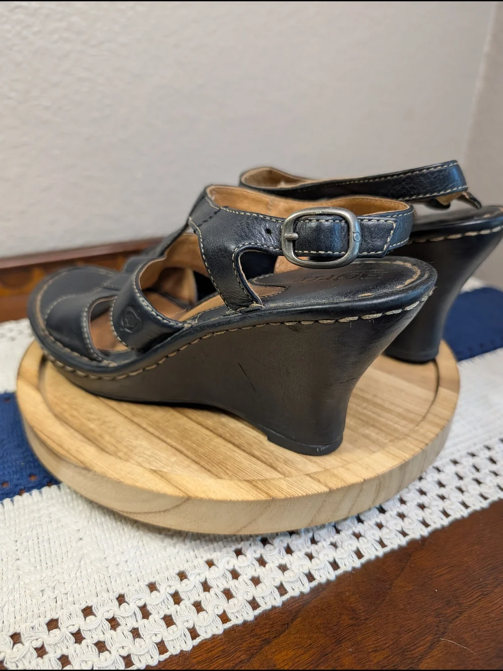 Born Black Leather Wedge Sandals - Women's Comfortable Strappy Heels